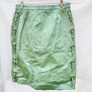 Vintage Leather Seafoam Mint Green High Waisted Mini Skirt with Loop Details